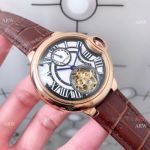 High Quality Cartier Ballon Bleu Tourbillon Watches Rose Gold Brown Leather Band